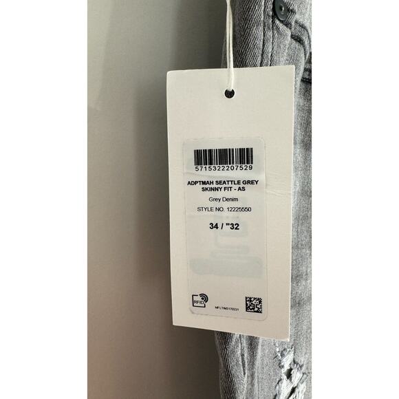 ADPT Mens Grey Denim Spray On Skinny Fit Jeans Distressed Heavy Rips Size 34x32 - Picture 9 of 10